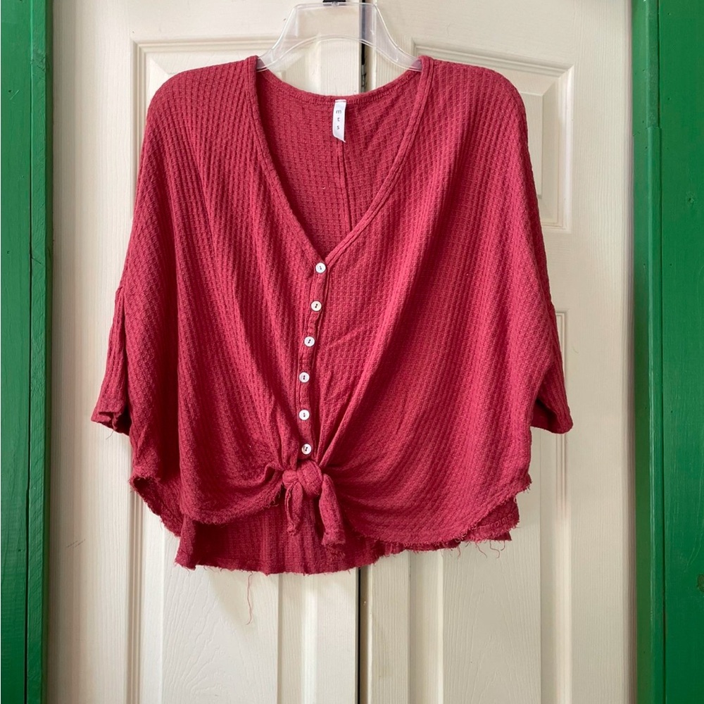 MTS Red Tie-Front Blouse